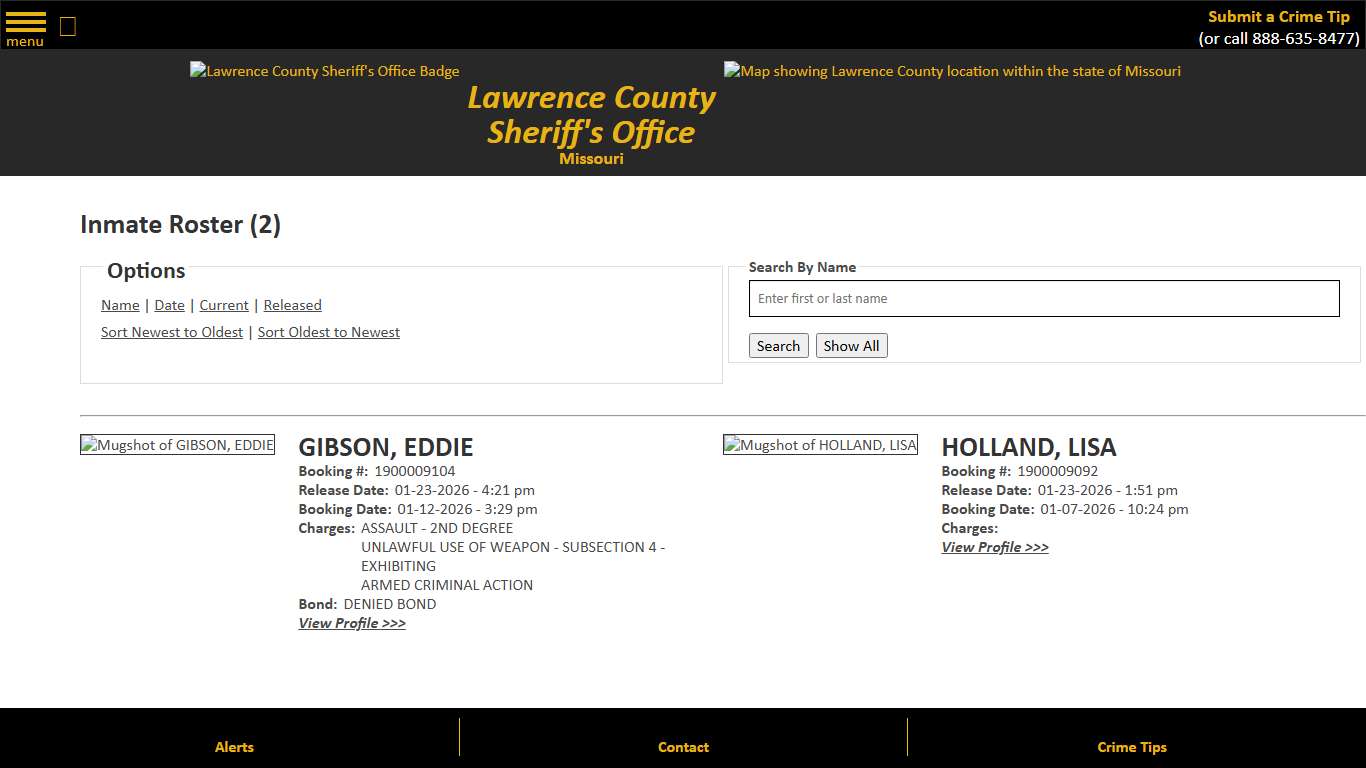 Inmate Roster - Released Inmates Booking Date Descending - Lawrence County Sheriff MO