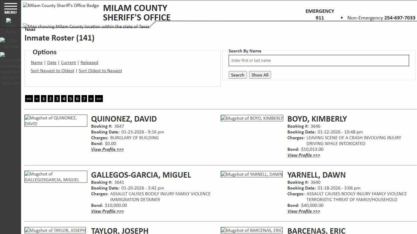 Inmate Roster - Current Inmates Booking Date Descending - Milam County Sheriff TX